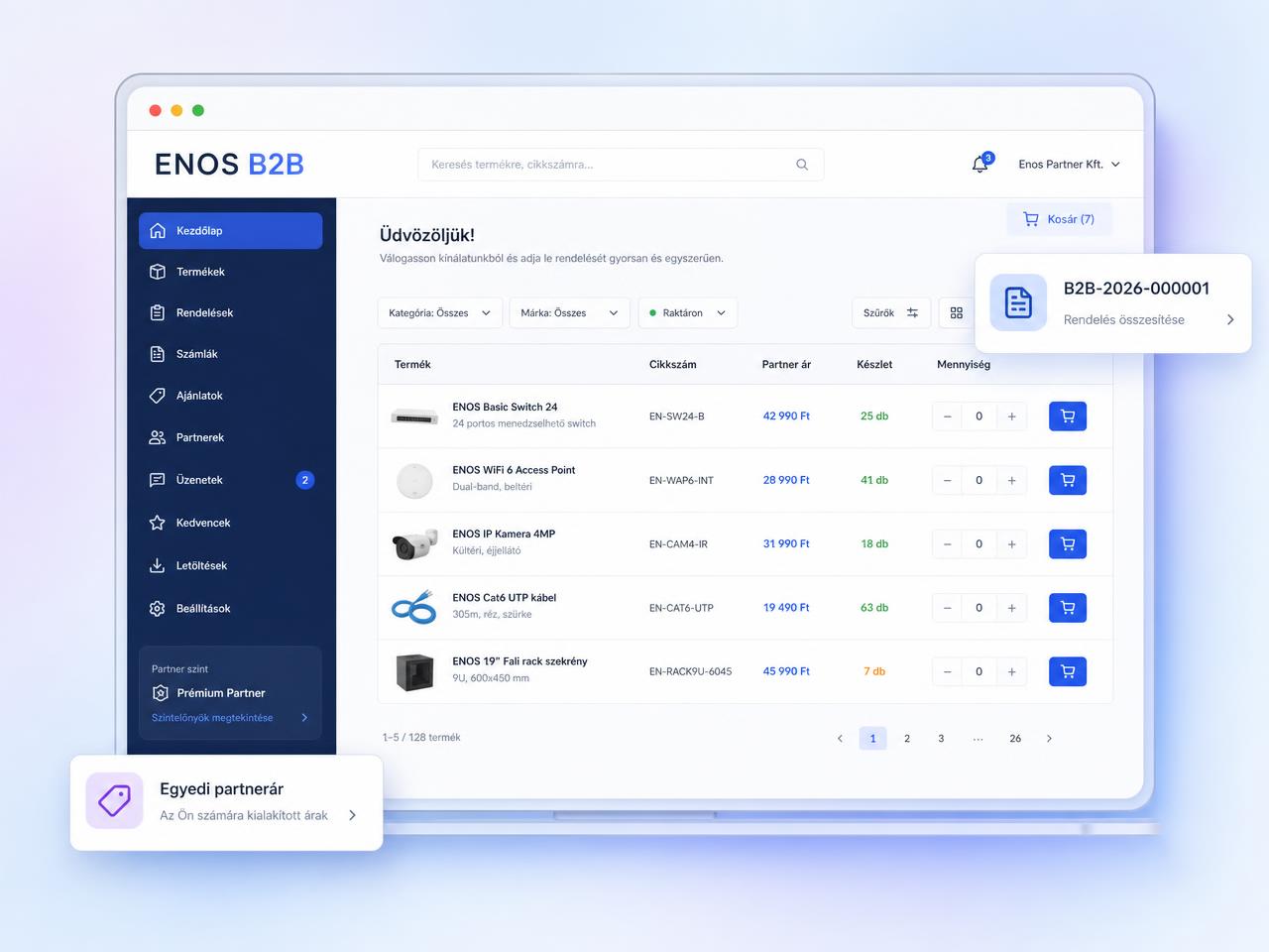 ENOS B2B modul – viszonteladói rendelési felület